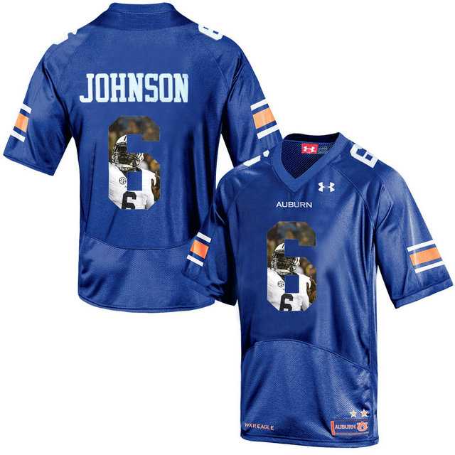 Auburn Tigers #6 Jeremy Johnson Blue With Portrait Print College Football Jersey2