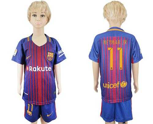 Barcelona #11 Neymar Jr Home Kid Soccer Club Jersey