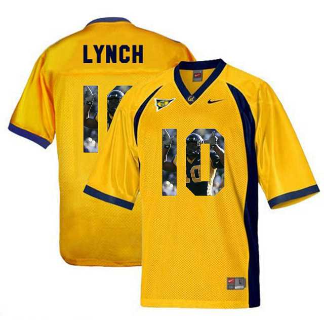 California Golden Bears #10 Marshawn Lynch Gold With Portrait Print College Football Jersey