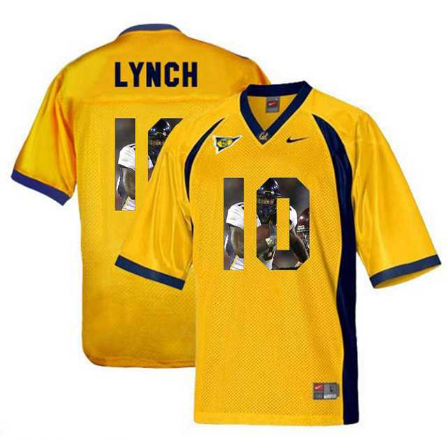 California Golden Bears #10 Marshawn Lynch Gold With Portrait Print College Football Jersey2