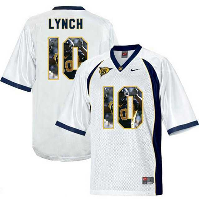 California Golden Bears #10 Marshawn Lynch White With Portrait Print College Football Jersey2