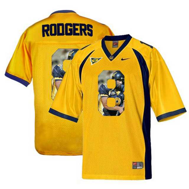 California Golden Bears #8 Aaron Rodgers Gold With Portrait Print College Football Jersey7