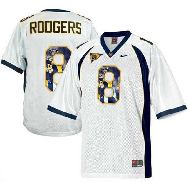 California Golden Bears #8 Aaron Rodgers White With Portrait Print College Football Jersey3