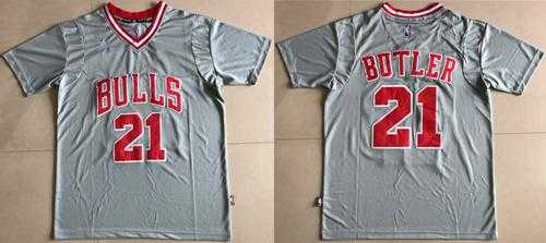 Chicago Bulls #21 Jimmy Butler Grey Short Sleeve Stitched NBA Jersey