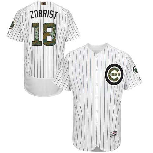 Chicago Cubs #18 Ben Zobrist White(Blue Strip) Flexbase Authentic Collection Memorial Day Stitched MLB Jersey