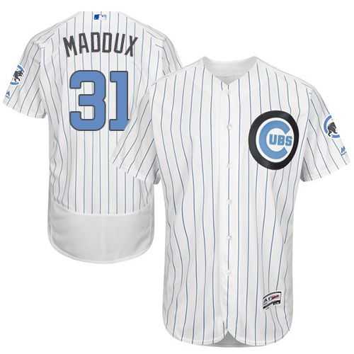Chicago Cubs #31 Greg Maddux White(Blue Strip) Flexbase Authentic Collection Father's Day Stitched MLB Jersey