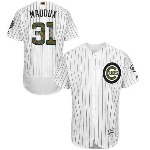 Chicago Cubs #31 Greg Maddux White(Blue Strip) Flexbase Authentic Collection Memorial Day Stitched MLB Jersey