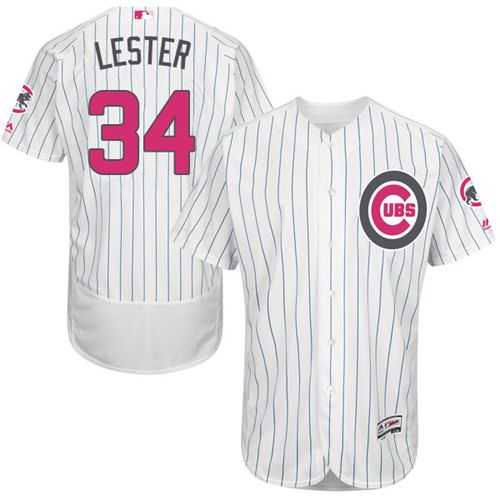 Chicago Cubs #34 Jon Lester White(Blue Strip) Flexbase Authentic Collection Mother's Day Stitched MLB Jersey
