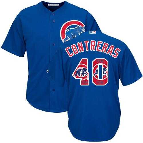 Chicago Cubs #40 Willson Contreras Blue Team Logo Fashion Stitched MLB Jersey