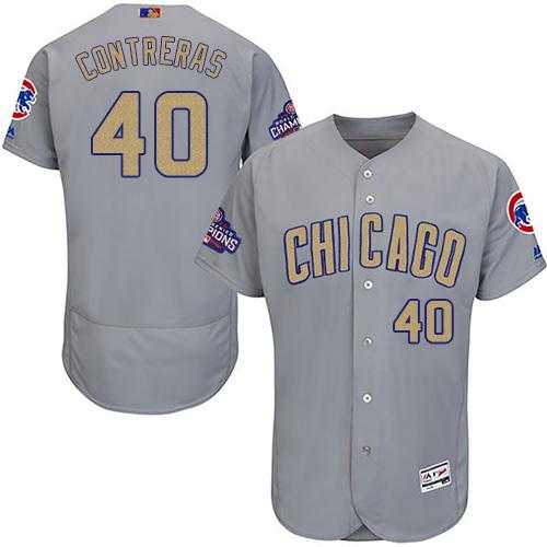 Chicago Cubs #40 Willson Contreras Grey Flexbase Authentic 2017 Gold Program Stitched MLB Jersey