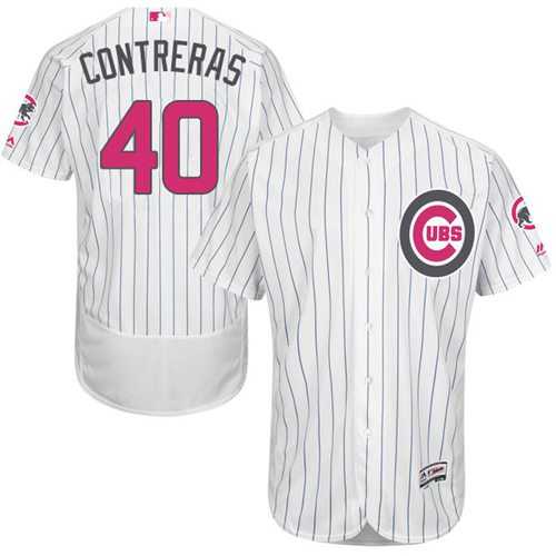 Chicago Cubs #40 Willson Contreras White(Blue Strip) Flexbase Authentic Collection Mother's Day Stitched MLB Jersey