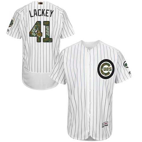 Chicago Cubs #41 John Lackey White(Blue Strip) Flexbase Authentic Collection Memorial Day Stitched MLB Jersey