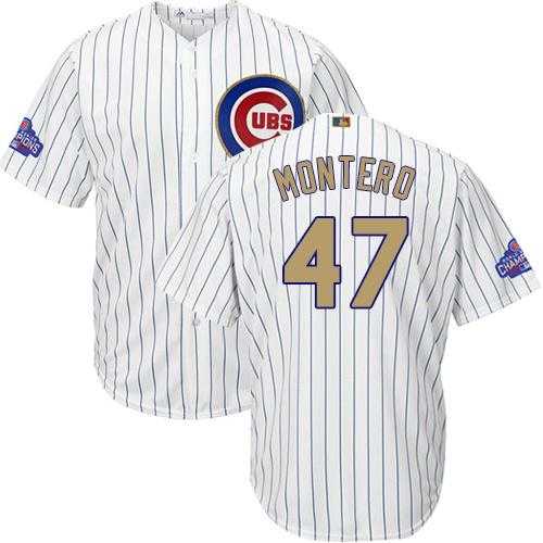 Chicago Cubs #47 Miguel Montero White(Blue Strip) 2017 Gold Program Cool Base Stitched MLB Jersey