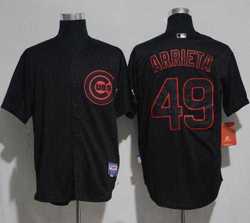 Chicago Cubs #49 Jake Arrieta Black Strip Stitched MLB Jersey