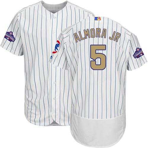 Chicago Cubs #5 Albert Almora Jr. White(Blue Strip) Flexbase Authentic 2017 Gold Program Stitched MLB Jersey