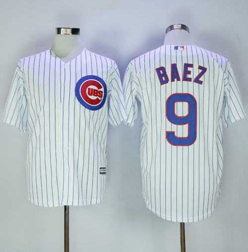 Chicago Cubs #9 Javier Baez White(Blue Strip) New Cool Base Stitched MLB Jersey