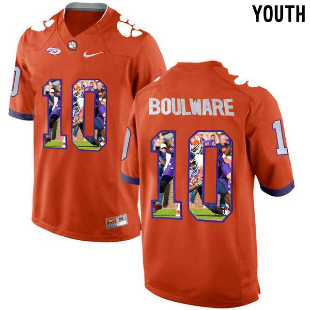Clemson Tigers #10 Ben Boulware Orange With Portrait Print Youth College Football Jersey6