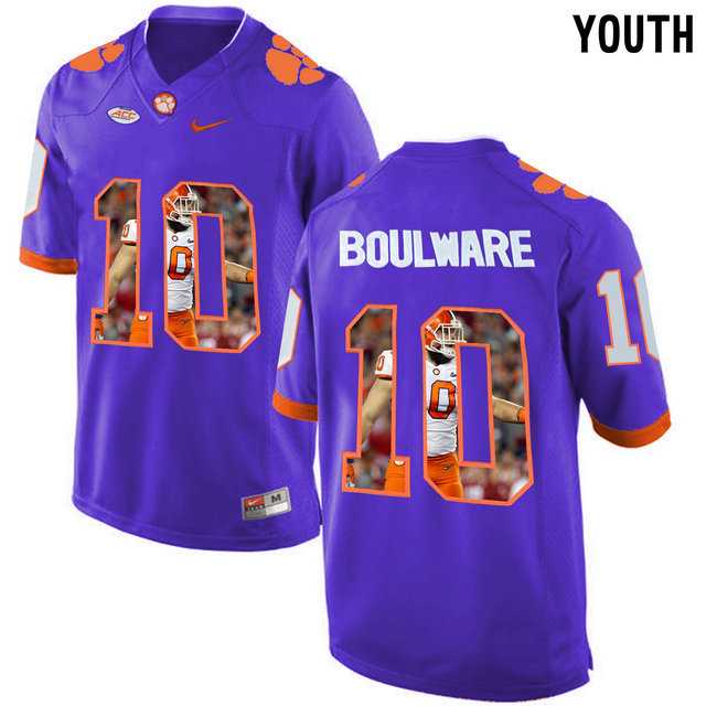 Clemson Tigers #10 Ben Boulware Purple With Portrait Print Youth College Football Jersey