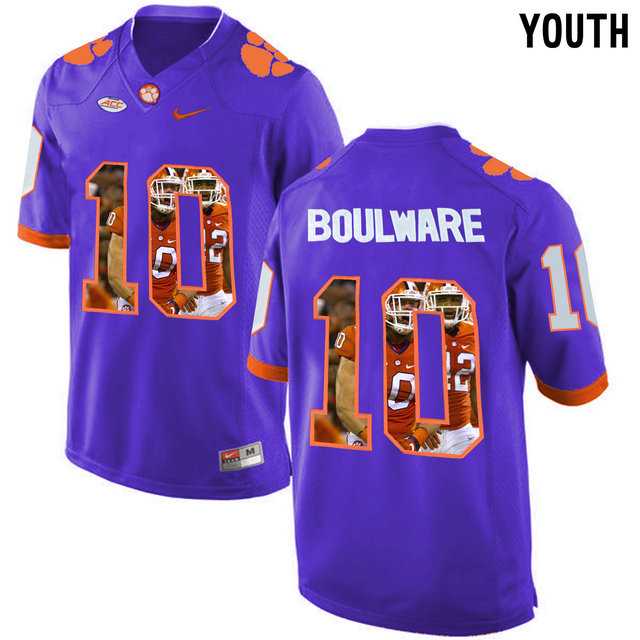 Clemson Tigers #10 Ben Boulware Purple With Portrait Print Youth College Football Jersey10
