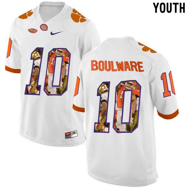Clemson Tigers #10 Ben Boulware White With Portrait Print Youth College Football Jersey2
