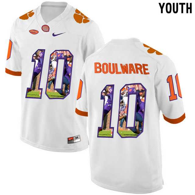 Clemson Tigers #10 Ben Boulware White With Portrait Print Youth College Football Jersey8