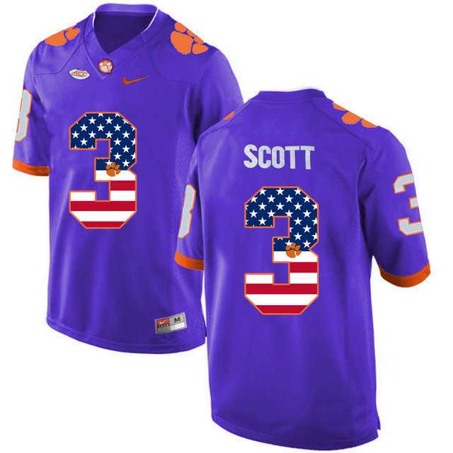 Clemson Tigers #3 Artavis Scott Purple USA Flag College Football Jersey