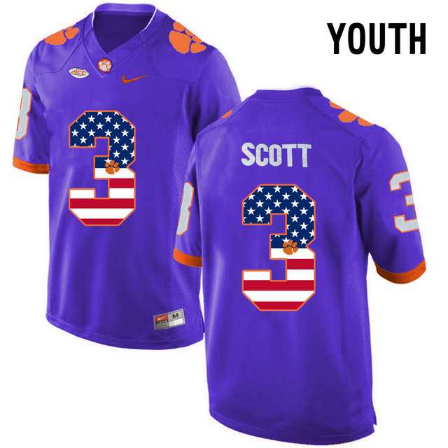 Clemson Tigers #3 Artavis Scott Purple USA Flag Youth College Football Jersey