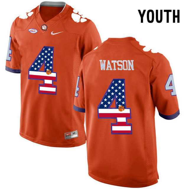 Clemson Tigers #4 DeShaun Watson Orange USA Flag Youth College Football Jersey