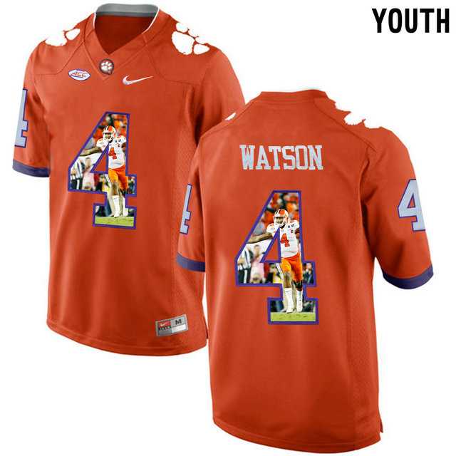 Clemson Tigers #4 DeShaun Watson Orange With Portrait Print Youth College Football Jersey5