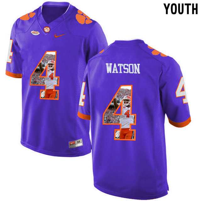 Clemson Tigers #4 DeShaun Watson Purple With Portrait Print Youth College Football Jersey2