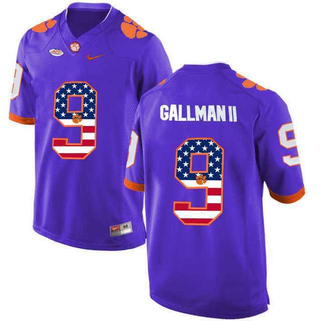 Clemson Tigers #9 Wayne Gallman II Purple USA Flag College Football Jersey