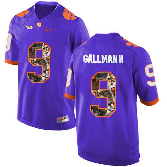 Clemson Tigers #9 Wayne Gallman II Purple With Portrait Print College Football Jersey4