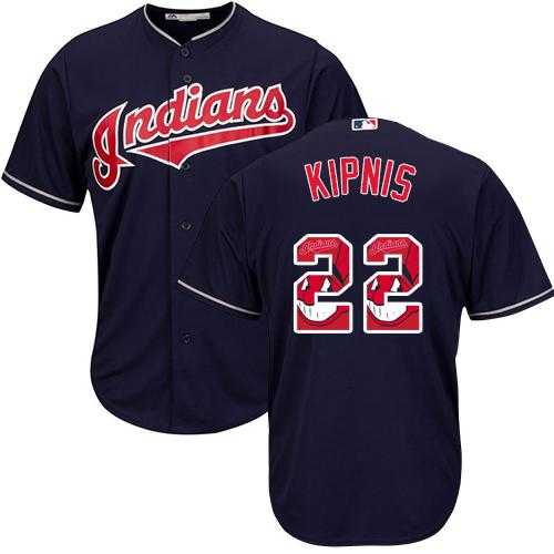 Cleveland Indians #22 Jason Kipnis Navy Blue Team Logo Fashion Stitched MLB Jersey