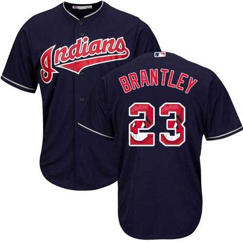 Cleveland Indians #23 Michael Brantley Navy Blue Team Logo Fashion Stitched MLB Jersey