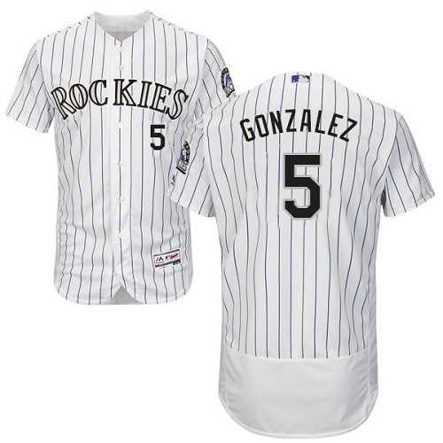 Colorado Rockies #5 Carlos Gonzalez White Strip Flexbase Authentic Collection Stitched MLB Jersey