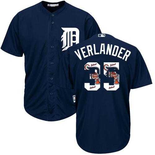 Detroit Tigers #35 Justin Verlander Navy Blue Team Logo Fashion Stitched MLB Jersey