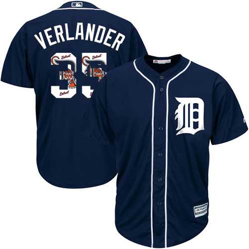 Detroit Tigers #35 Justin Verlander Navy Blue Team Logo Fashion Stitched MLB Jersey