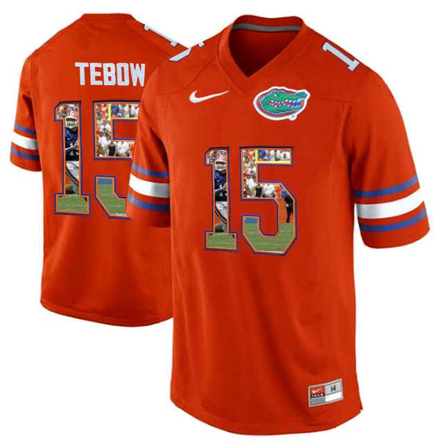 Florida Gators #15 Tim Tebow Orange With Portrait Print College Football Jersey