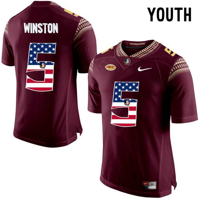 Florida State Seminoles #5 Jameis Winston Red USA Flag College Football Youth Limited Jersey