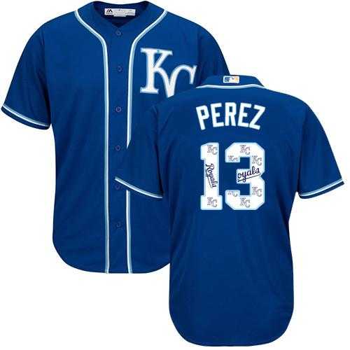 Kansas City Royals #13 Salvador Perez Royal Blue Team Logo Fashion Stitched MLB Jersey