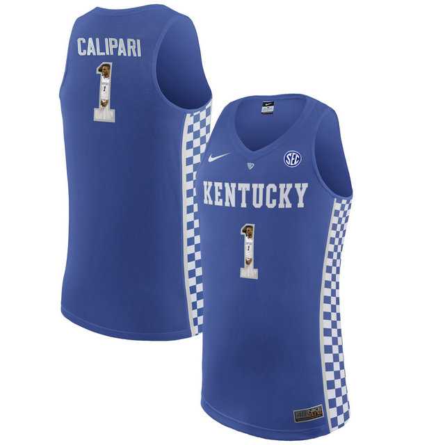 Kentucky Wildcats #1 Coach John Calipari Royal Blue With Portrait Print College Basketball Jersey