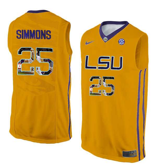 LSU Tigers #25 Ben Simmons Gold With Portrait Print College Basketball Jersey2