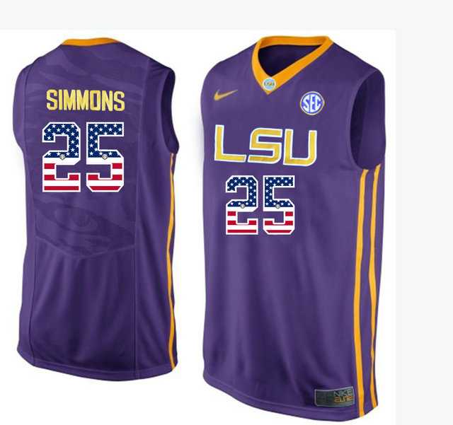 LSU Tigers #25 Ben Simmons Purple USA Flag College Basketball Jersey