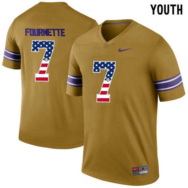 LSU Tigers #7 Leonard Fournette Gold USA Flag Youth College Football Throwback Limited Jersey