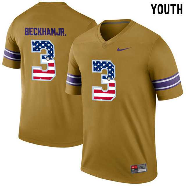LSU Tigers Tigers #3 Odell Beckham Jr. Gold USA Flag Youth College Football Limited Jersey