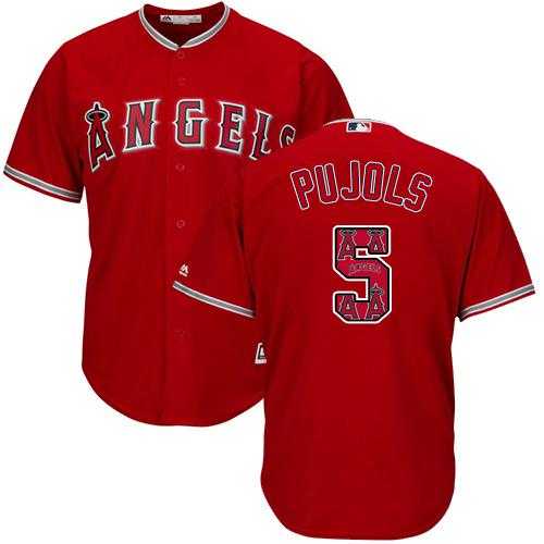 Los Angeles Angels Of Anaheim #5 Albert Pujols Red Team Logo Fashion Stitched MLB Jersey