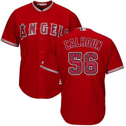 Los Angeles Angels Of Anaheim #56 Kole Calhoun Red Team Logo Fashion Stitched MLB Jersey