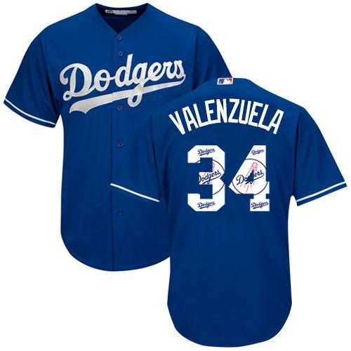 Los Angeles Dodgers #34 Fernando Valenzuela Blue Team Logo Fashion Stitched MLB Jersey
