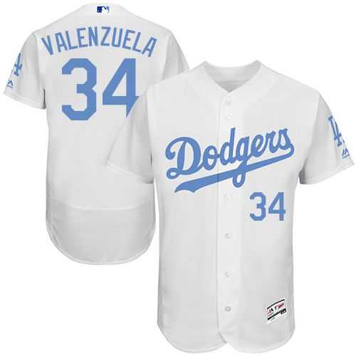 Los Angeles Dodgers #34 Fernando Valenzuela White Flexbase Authentic Collection Father's Day Stitched MLB Jersey