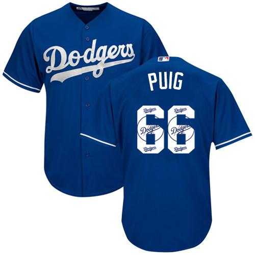 Los Angeles Dodgers #66 Yasiel Puig Blue Team Logo Fashion Stitched MLB Jersey